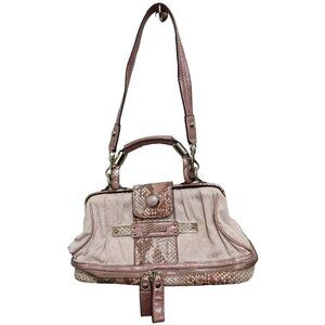 Vintage 90s Guess Pink Monogrammed Logo Snakeskin‎ Womens Purse Handbag